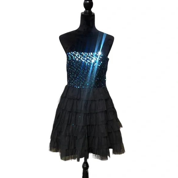 Steppin' Out | Dresses | Steppin Out Blue Sequined Black Tulle Dress 112 |  Poshmark